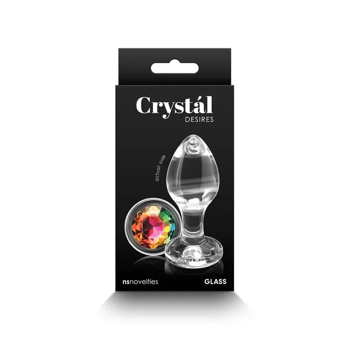 Crystal Desires – Rainbow Gem – Medium – Clear Glass 8.4 cm Butt Plug with Rainbow Gem Base