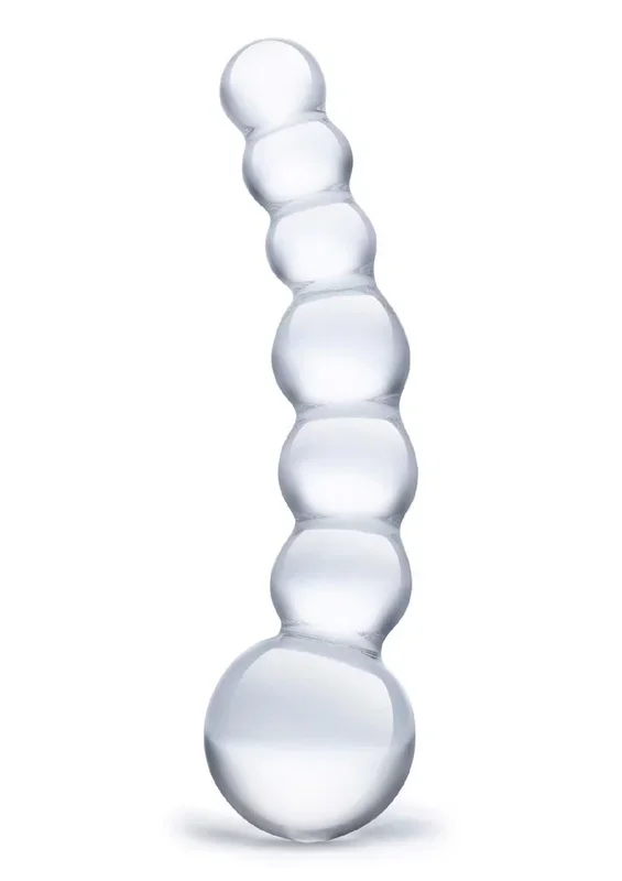 Curved Beaded Dildo Glass Clear 5 Inches