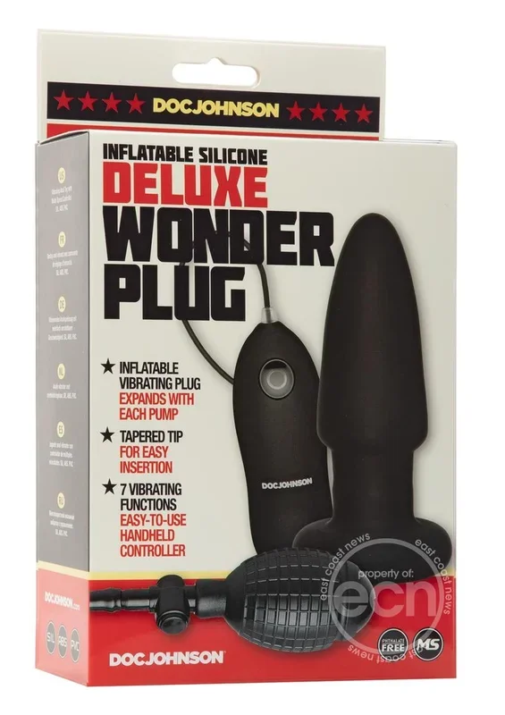 Deluxe Wonder Plug Inflatable Silicone Vibrating Anal Plug – Black