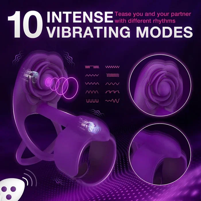 Domlust Remote Control Vibrating Cock Ring – Purple Rose Clit Stimlulator Couple Sex Toy