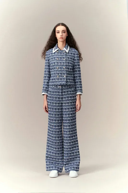 Double-breasted Geometric Tweed Jacket