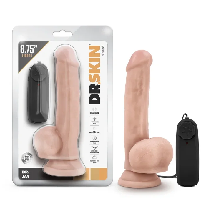 Dr. Skin By Blush® | Dr. Jay Realistic Vanilla 8.75-Inch Long Remote Control Vibrating Dildo With Suction Cup Base