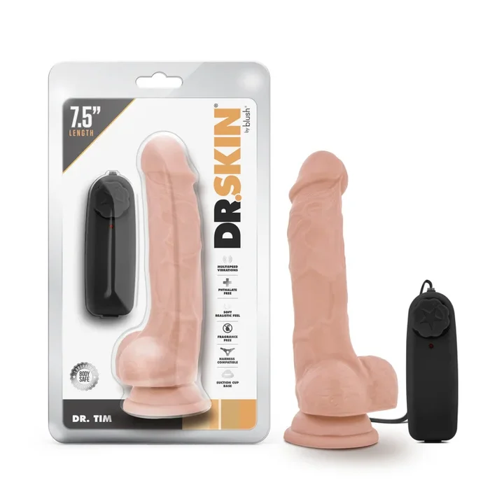 Dr. Skin By Blush® | Dr. Tim Realistic Vanilla 7.5-Inch Long Remote Control Vibrating Dildo With Suction Cup Base