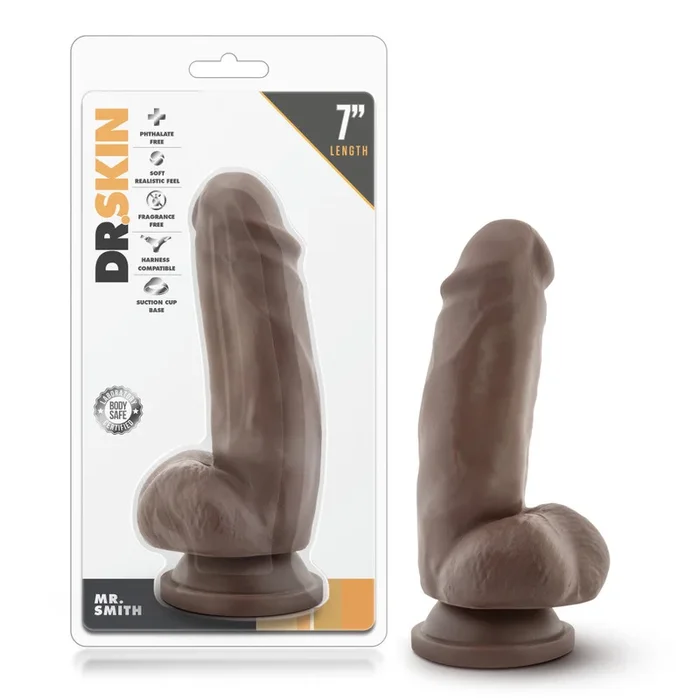 Dr. Skin By Blush® | Mr. Smith Realistic Chocolate 7-Inch Long Dildo With Balls & Suction Cup Base