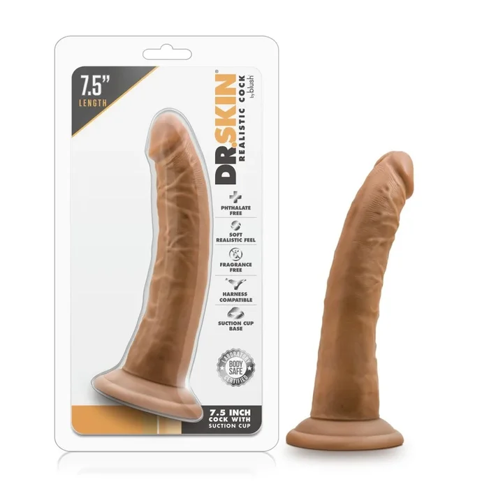 Dr. Skin By Blush® | Realistic Mocha 7.5-Inch Long Dildo With Suction Cup Base