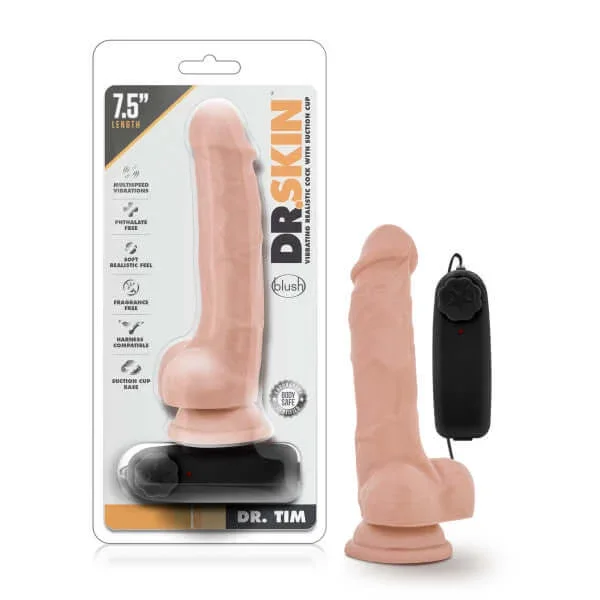 Dr. Skin Dr. Tim 7.5 Inch Vibrating Cock with Suction Cup – Beige, Realistic, Multi-Speed