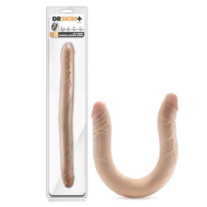 Dr. Skin Plus | 16.5 Inch Double Dong – Extra Long Double-Ended Dildo With A Realistic Posable Shaft – Beige