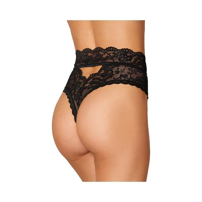 Dreamgirl High-waist Scallop Lace Panty With Keyhole Back Black L