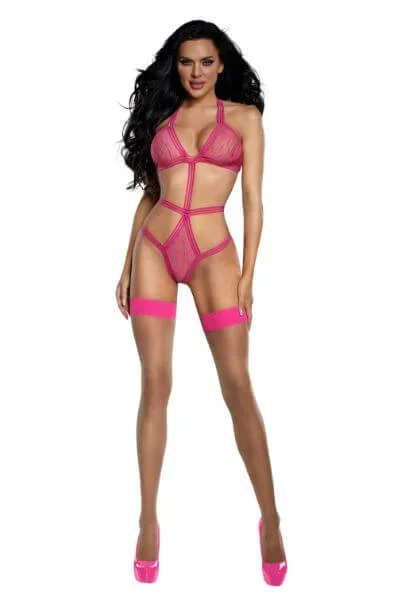 Dreamgirl Neon Pink Tiger Mesh Playsuit OS