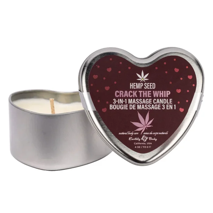 EB Hemp Seed 3 in 1 Massage Heart Candle – Crack The Whip – Crack The Whip (Dew-Kissed Rose, Violet Petals, Warm Amber) – 113 g