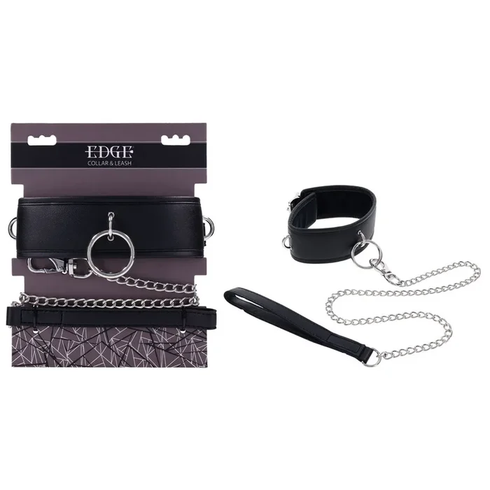 EDGE Collar & Leash – Black Neck Restraint with Heavy Duty Metal Leash