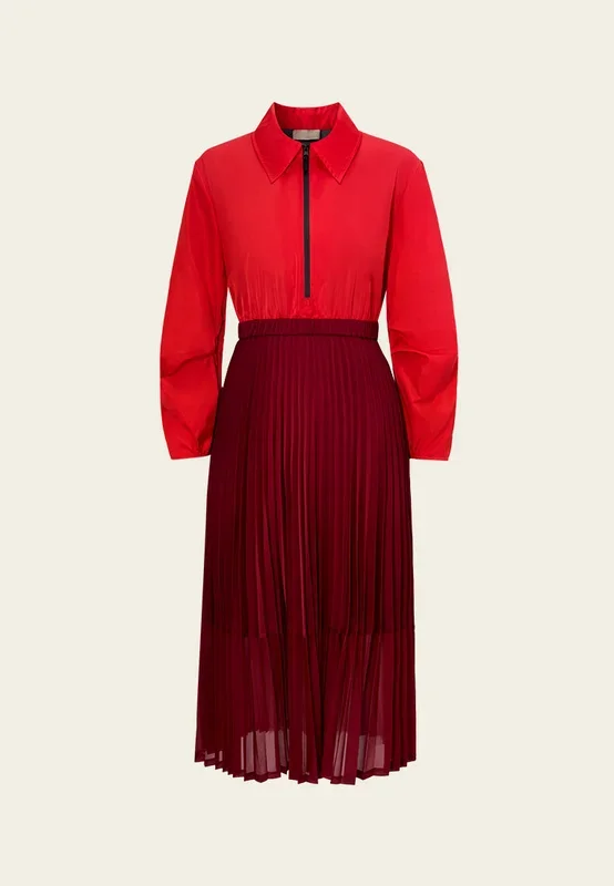 Elasticated-waistband Pleated-detail Windbreaker Dress