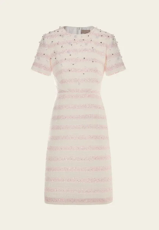 Embellished Stripped Tweed Dress