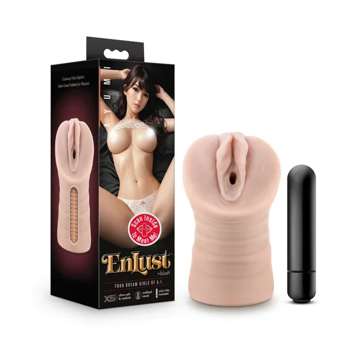 Enlust By Blush® | Ayumi Vibrating AI Male Masturbator Tight & Nubbed Canal With Vibrating Bullet – Made With X5® Plus Ultra Soft Realistic Vagina Feel – Beige
