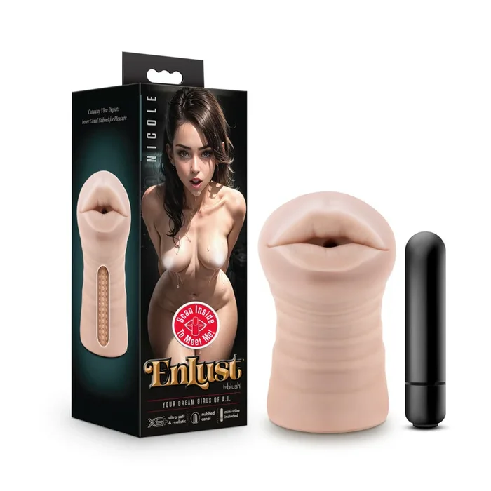 Enlust By Blush® | Nicole Vibrating AI Male Masturbator Tight & Nubbed Canal With Vibrating Bullet – Made With X5® Plus Ultra Soft Realistic Oral Feel – Beige