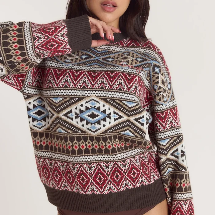 Fairisle Knitted Jumper – Brown/Red
