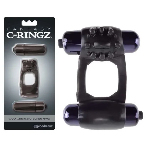 Fantasy C-Ringz Duo-Vibrating Super Ring – Black Dual Vibrating Cock Ring
