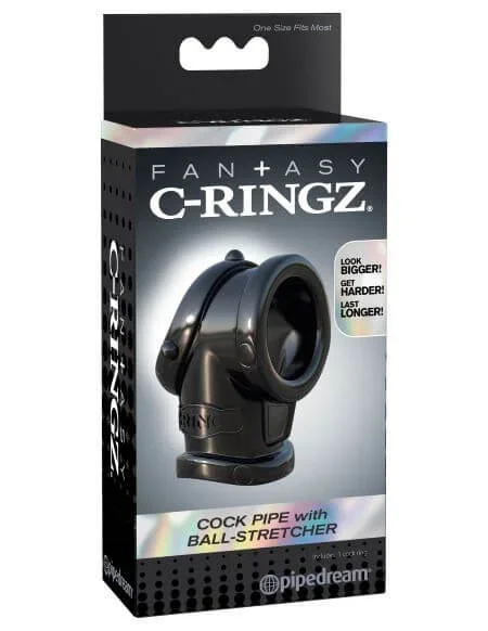 Fantasy C-Ringz Pipe Cock Ring with Ball-Stretcher – Black