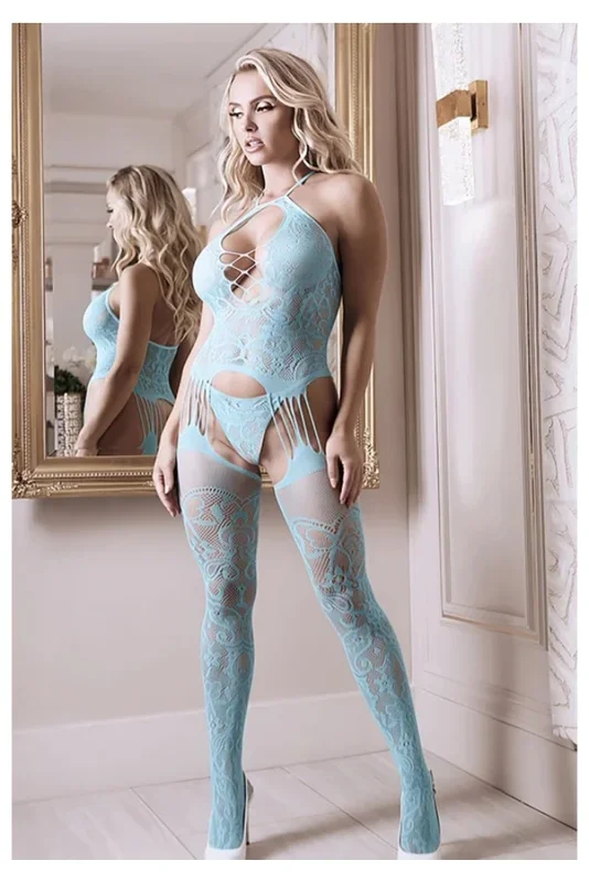 Fantasy Lingerie – Sheer Fantasy – On Cloud 9 Bodystocking & G-String – Blue – OS