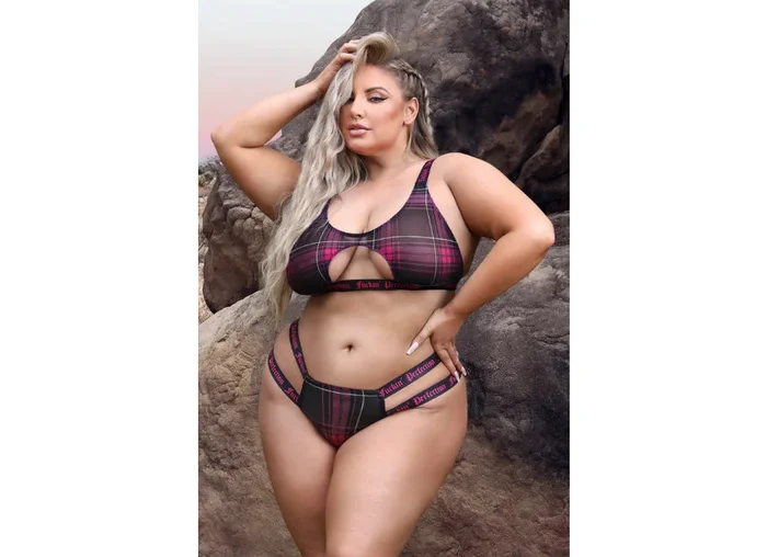 Fantasy Lingerie Fuckin’ Perfection Plaid Mesh Cut Out Bralette & Panty