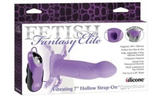 Fetish Fantasy Elite – Vibrating 7 in. Hollow Strap-On Purple