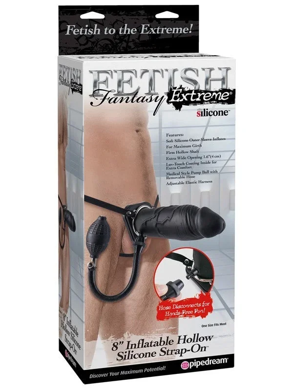 Fetish Fantasy Extreme 8 in. Inflatable Hollow Silicone Strap-On – Black