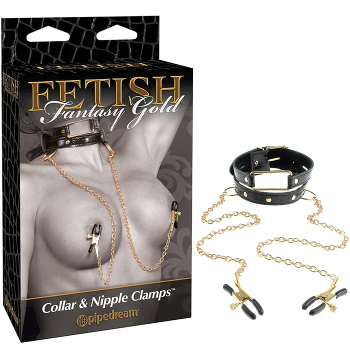 Fetish Fantasy Gold Collar & Leash-Black