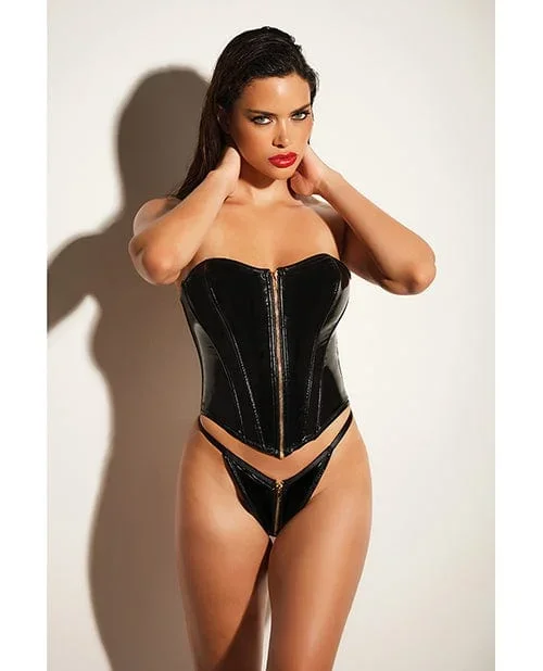 Fetish Rider Vinyl Bustier With front Zipper & Panty Black