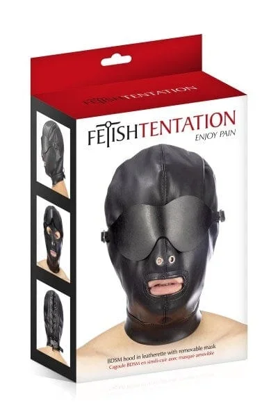 Fetish Tentation BDSM Leatherette Hood with Removable Mask