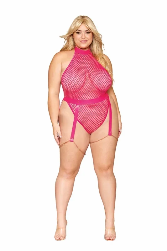 FISHNET & FAUX LEATHER TEDDY PEONY Q/S