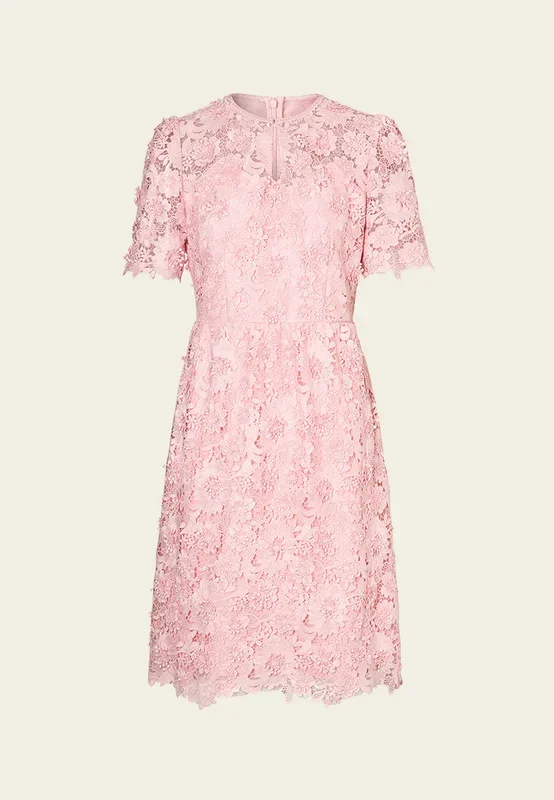 Flower-appliqu Lace Keyhole-neck Mesh Dress