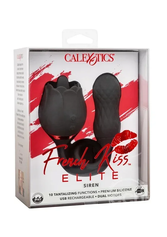 French Kiss Elite Siren Rechargeable Silicone Vibrator with Clitoral Stimulator – Black