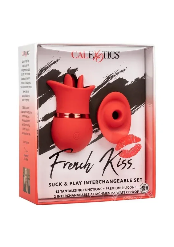 French Kiss Suck & Play Rechargeable Silicone Interchangeable Set – Red
