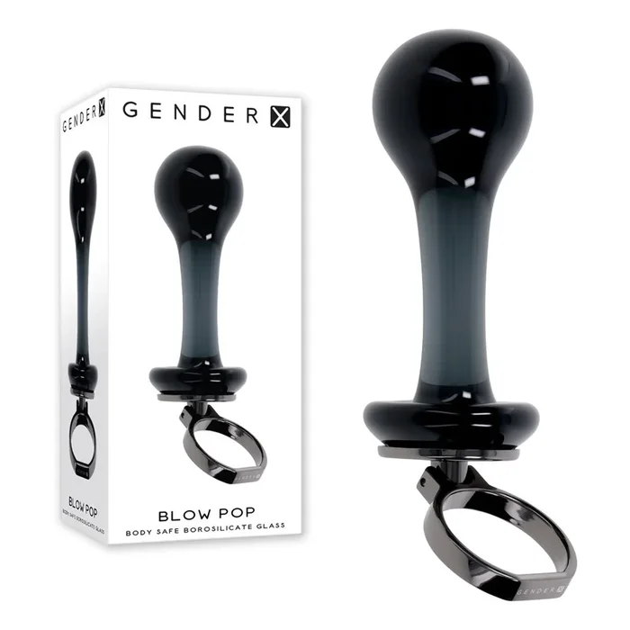 Gender X BLOW POP – Black 12.8 cm Glass Plug with Ring Pull