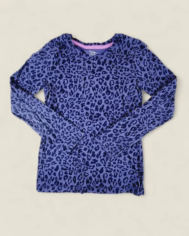 GEORGE ANIMAL PRINT PURPLE LONG SLEEVE TOP GIRLS 7-8Y PRE-LOVED