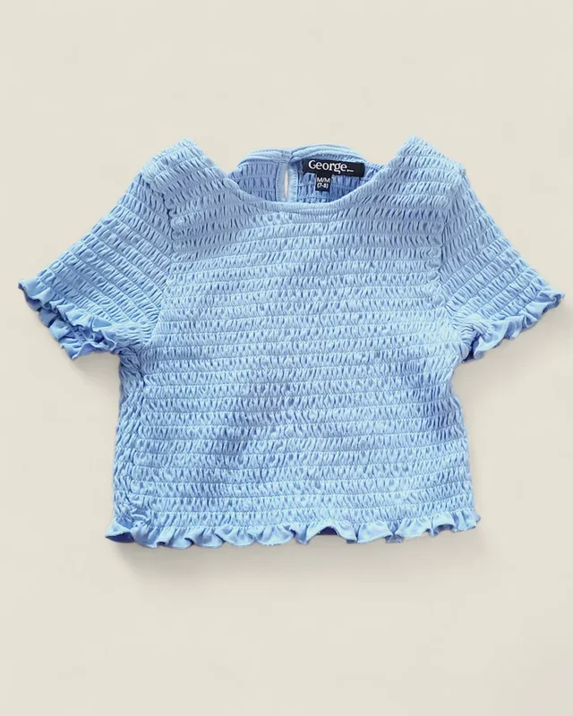 GEORGE SEERSUCKER PERIWINKLE BLUE TOP 7/8Y PRE-LOVED