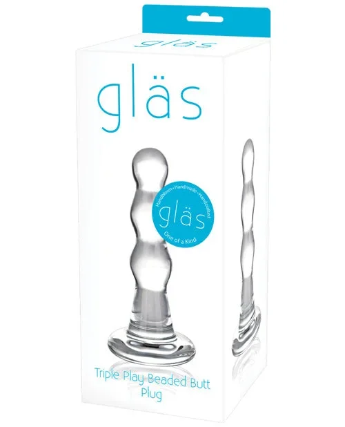 Glas Triple Play Beaded Butt Plug – Clear
