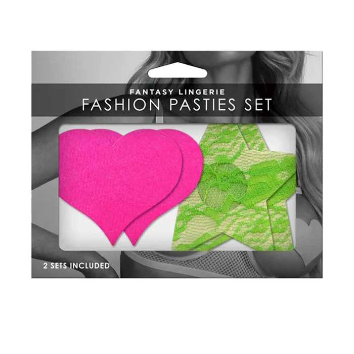 GLOW Fashion Pasties Set – Neon Green & Solid Pink – 2 Sets Included