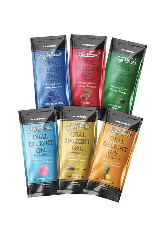 Goodhead Oral Delight Gel .24oz (6 Pack) – Assorted Blue Raspberry, Cherry, Chocolate Mint, Cotton Candy, French Vanilla, Pineapple