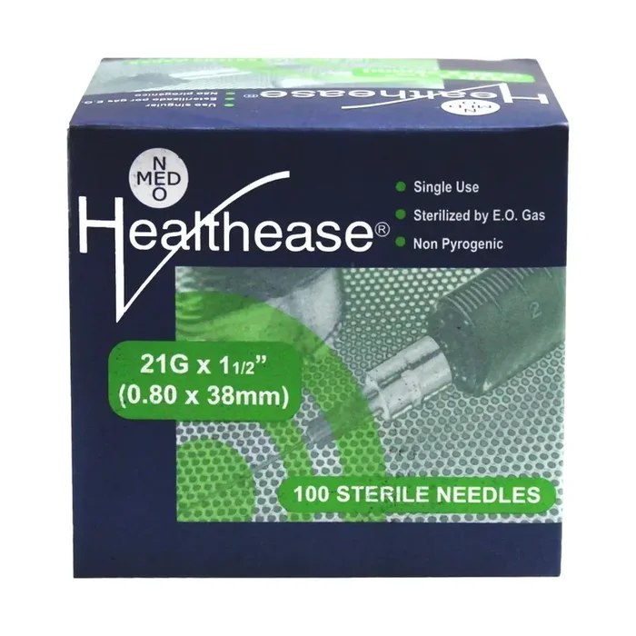 Healthease Needle 21g x 38mm Green 100 Pack