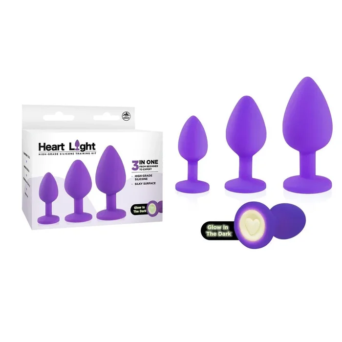 Heart Light – Purple Butt Plugs with Glow in Dark Bases – Set of 3 Sizes
