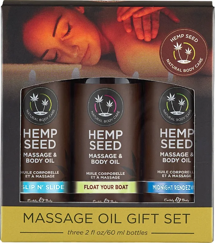 Hemp Seed Massage and Body Oil Gift Set – 3 Pack – 2 Fl. Oz. Bottles