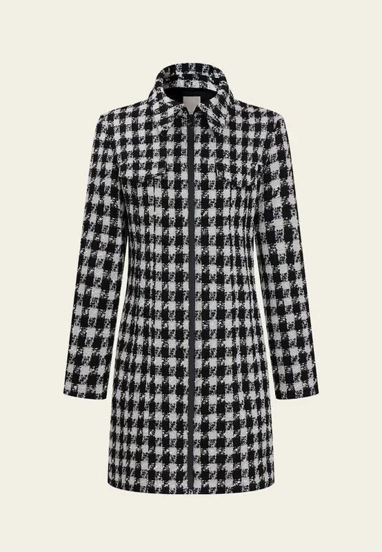 Houndstooth Zip-Front Tailored Coat