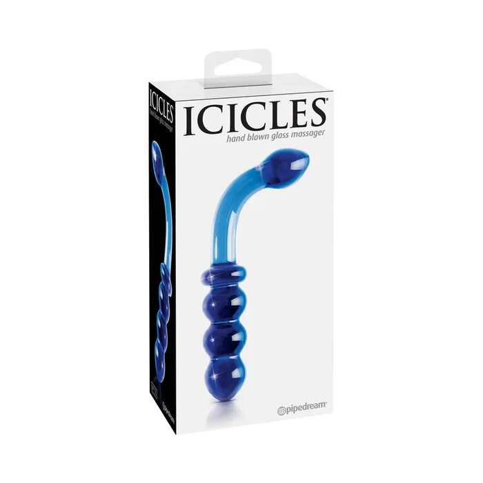 Icicles No. 31 Curved Beaded 7.25 in. Dual-Ended Glass Dildo Blue