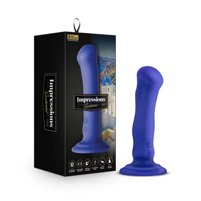 Impressions By Blush® | Santorini G-Spot Blue 6.5-Inch Long Rechargeable Vibrating Dildo With Suction Cup Base
