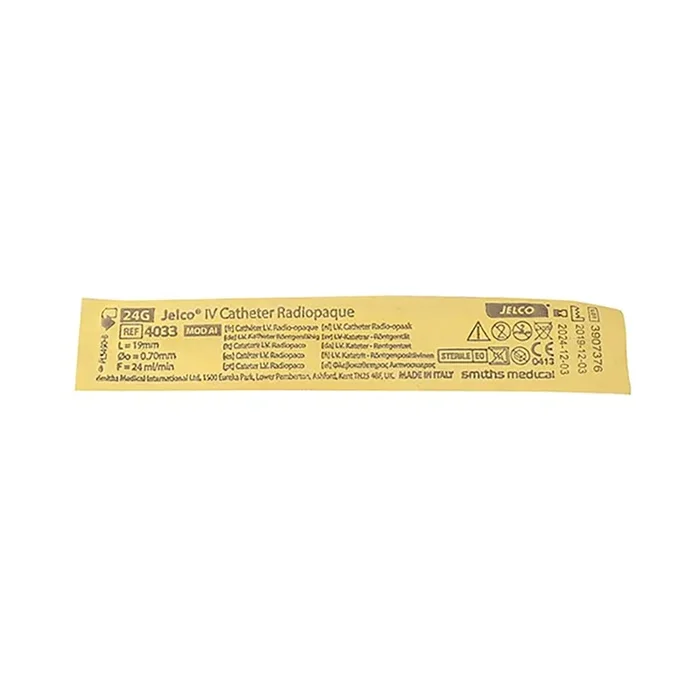 Jelco IV Catheter Radiopaque 24g Yellow 1 Unit