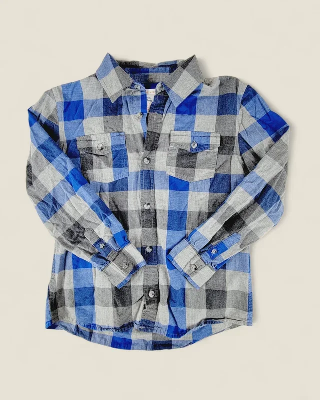 JOE FRESH BLUE & GREY PLAID SHIRT BOYS 10-12Y PRE-LOVED