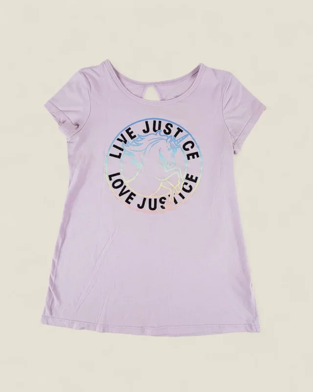 JUSTICE PURPLE UNICORN LONG TEE GIRLS 8Y PRE-LOVED