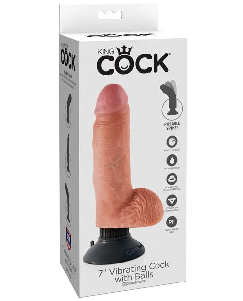 King Cock 7″ Vibrating Cock & Balls – Flesh