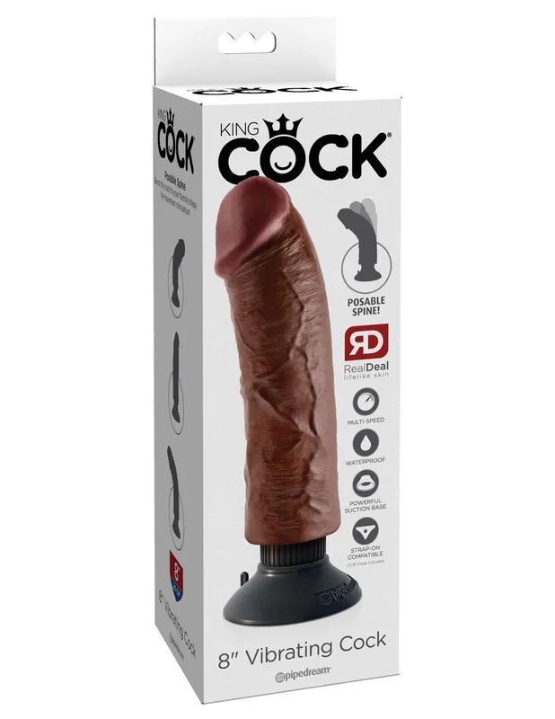 King Cock 8 inches Cock Brown Vibrating Real Deal RD